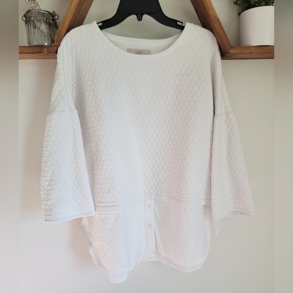 White LOFT Quarter Sleeve Sweater Blouse Womens Size XL